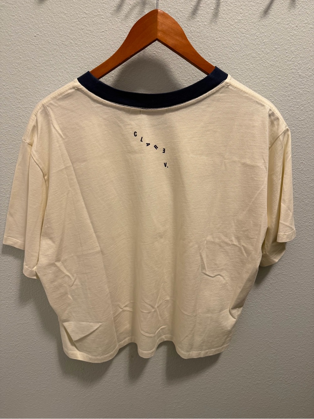 Clare V Le Carre Tee with Navy Graphic Ringer Collar NWT - Picture 6 of 7